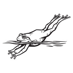 Obraz premium Black and white illustration of a frog swimming gracefully through water with artistic detail