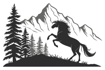 Wild Horse Mountain Silhouette Design
