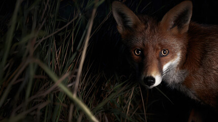 Fox emerging from shadows in a moonlit field