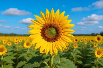 Fototapeta premium Sunflower Field Under Bright Blue Sky