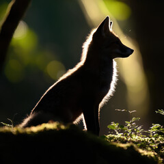 Silhouette of a Fox in Profile at Forest Clearing