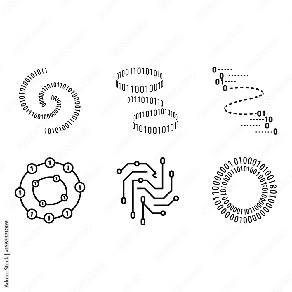 Fototapete Abstract Binary Code Circular Data Flow Network Technology Concept