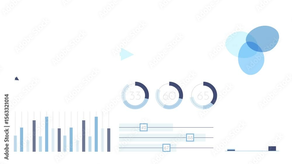 Poster set of animated infographic elements with diagrams, charts and graphs for financial corporate report