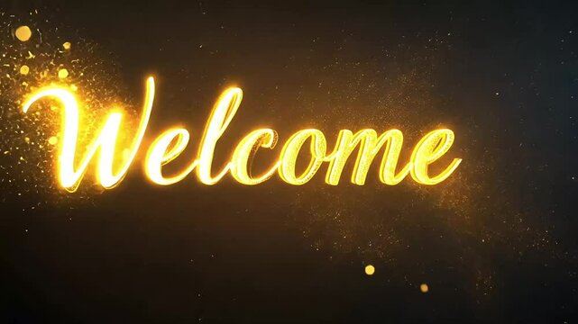 Ornate Welcome text glowing with sparks on dark background