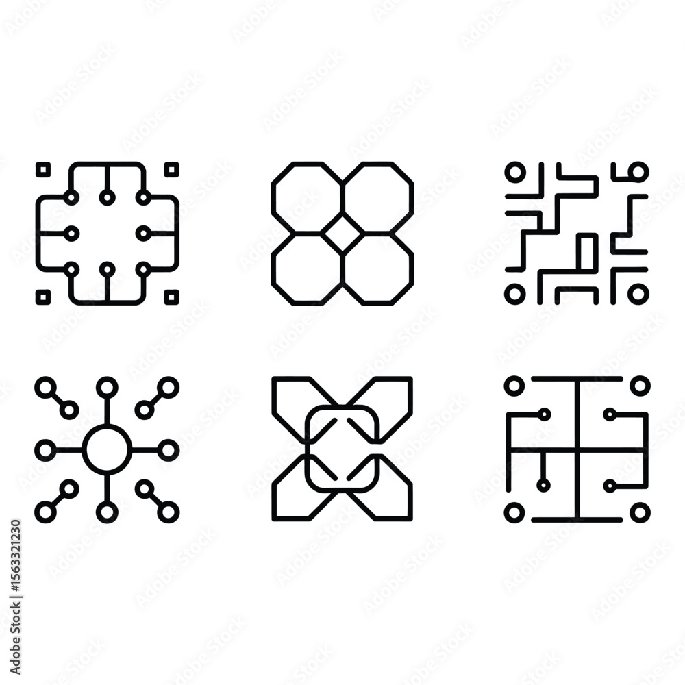 Poster abstract technology icons modern minimalist line art network graphics for web design and app develop