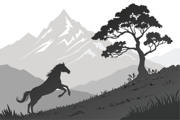 Wild Horse Mountain Silhouette Design