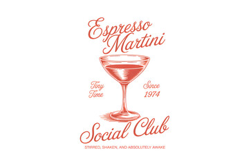 Espresso martini social club vintage cocktail logo isolated on transparent background