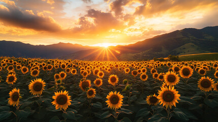 sunflower field at sunset