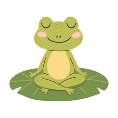 Cute frog sitting in lotus pose and meditating. Vector illustration.
