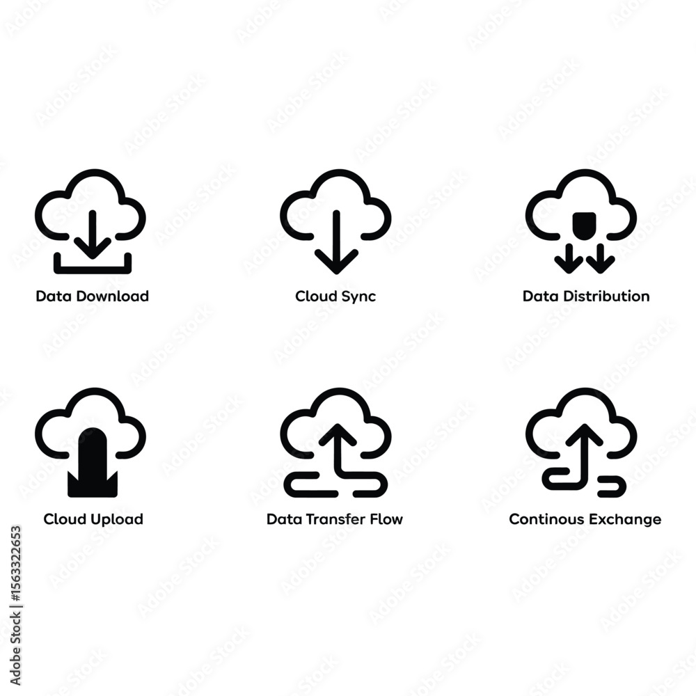 Poster cloud computing icons data upload download sync transfer and distribution set