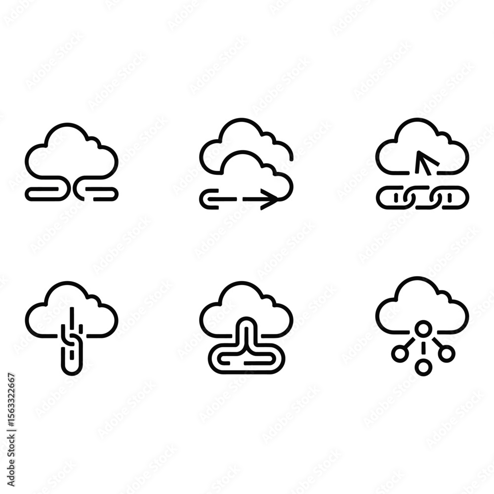 Poster Cloud Computing Network Icons Modern Minimalist Line Art Set for Web and App Design