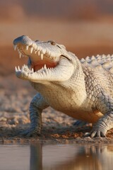 Fototapeta premium Albino Crocodile at Sunset Near Water