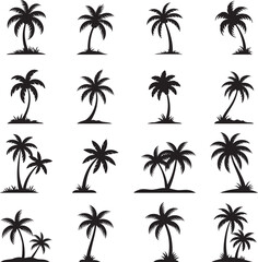 Tropical palm tree silhouette bundle featuring diverse exotic shapes for nature inspired vector illustrations summer vacation beach and island themes