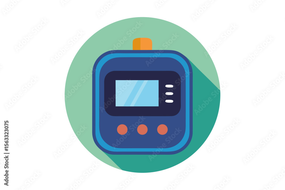 Poster flat design icon of a blue digital device with screen and buttons