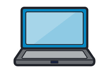 Modern laptop computer with blue screen and sleek gray design