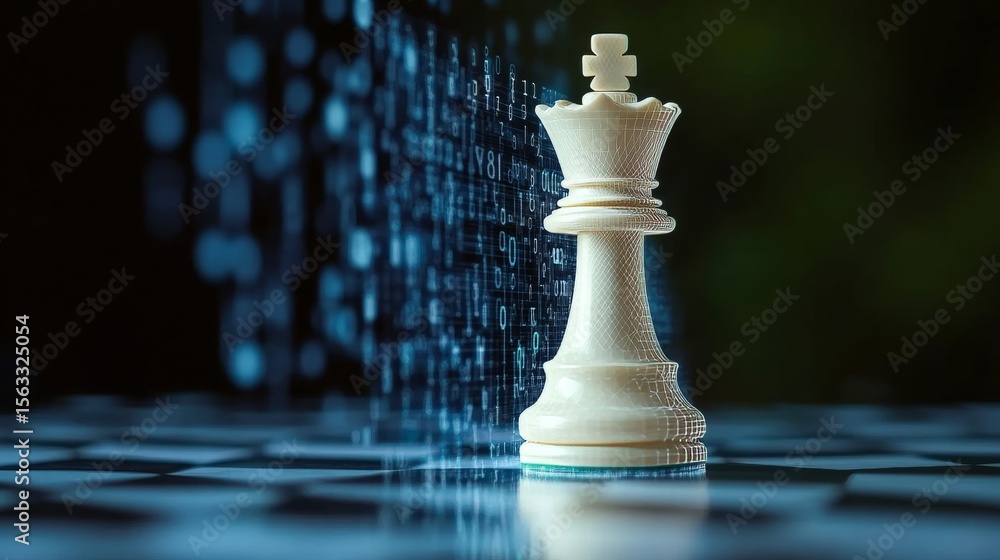 Aufkleber digital strategy merging chess symbolism with binary code for innovative leadership vision