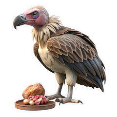 Obraz premium 3d vulture eating meat, realistic render on transparent background