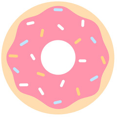 Cute Donut with Strawberry Glaze Cartoon Illustration