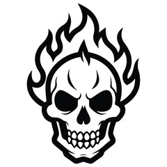 Solid color overheated fire skull illustration design facing sideways vector design on white background