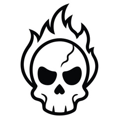 Solid color overheated fire skull illustration design facing sideways vector design on white background