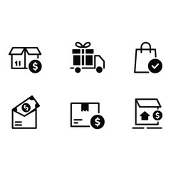 E commerce Icons Modern Bold Black Glyphs Illustrating Online Shopping Delivery and Secure Payment Transactions