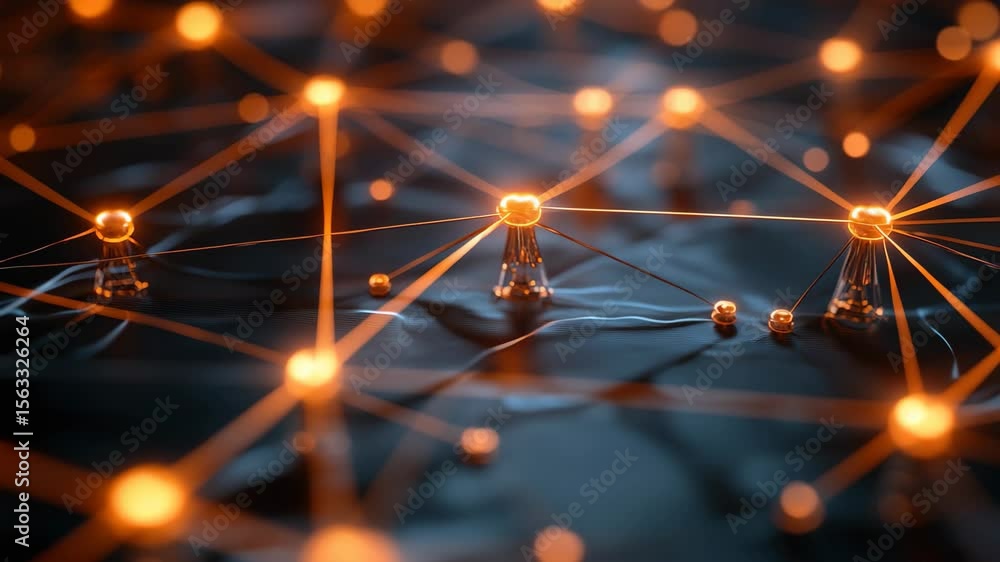 Poster dynamic networks of glowing nodes pulse in a mesmerizing dance, illustrating the vibrant connection 