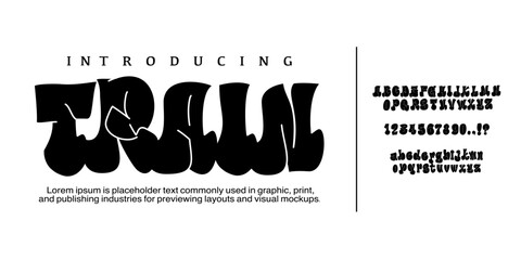 Font Train. Elegant Font. Groovy Font. Graffiti Font. Creative Hand Drawn Uppercase and Number. Street Art Classic Lettering Fashion Designs Typography modern serif decorative vintage concept vector  © Ook