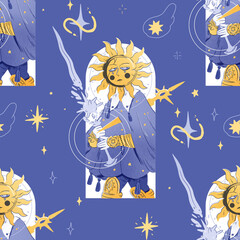 Esoteric Sun Knight -  Seamless Blue Pattern Design