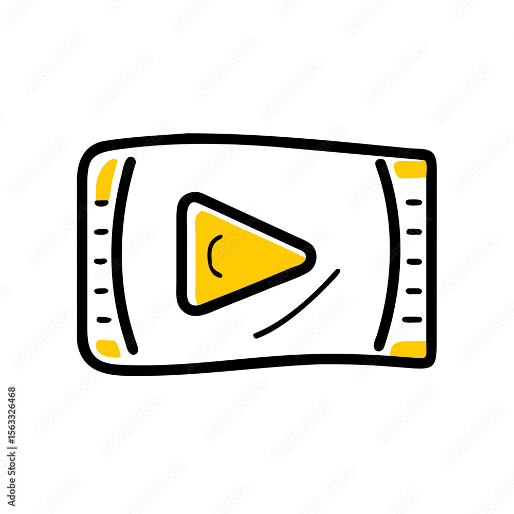 Aufkleber this lively doodle icon features a play button on a video player interface with a clapboard top, per