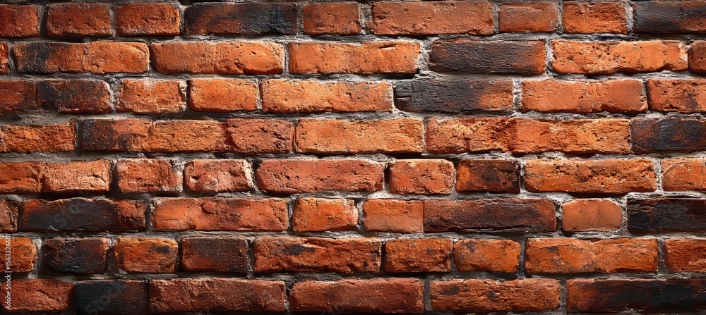 Poster panoramic view of aged rustic rough red brown bricklaying background texture for design use