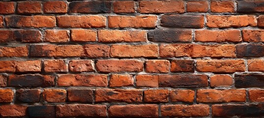 Obraz premium Panoramic View of Aged Rustic Rough Red Brown Bricklaying Background Texture for Design Use