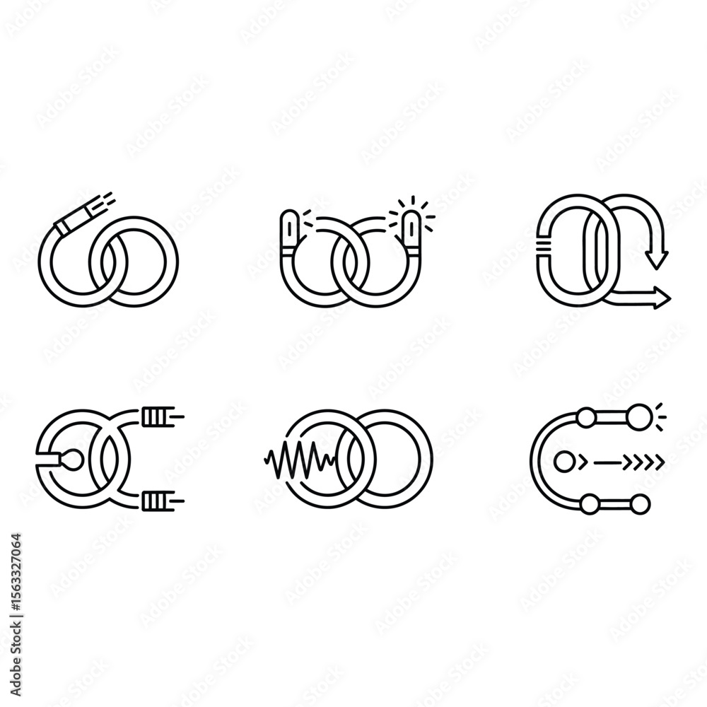 Poster interconnected circles minimalist line art icons connection flow technology process network abstract