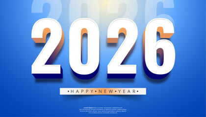 Bold white 2026 year numbers with orange and blue gradient effect on a blue gradient background