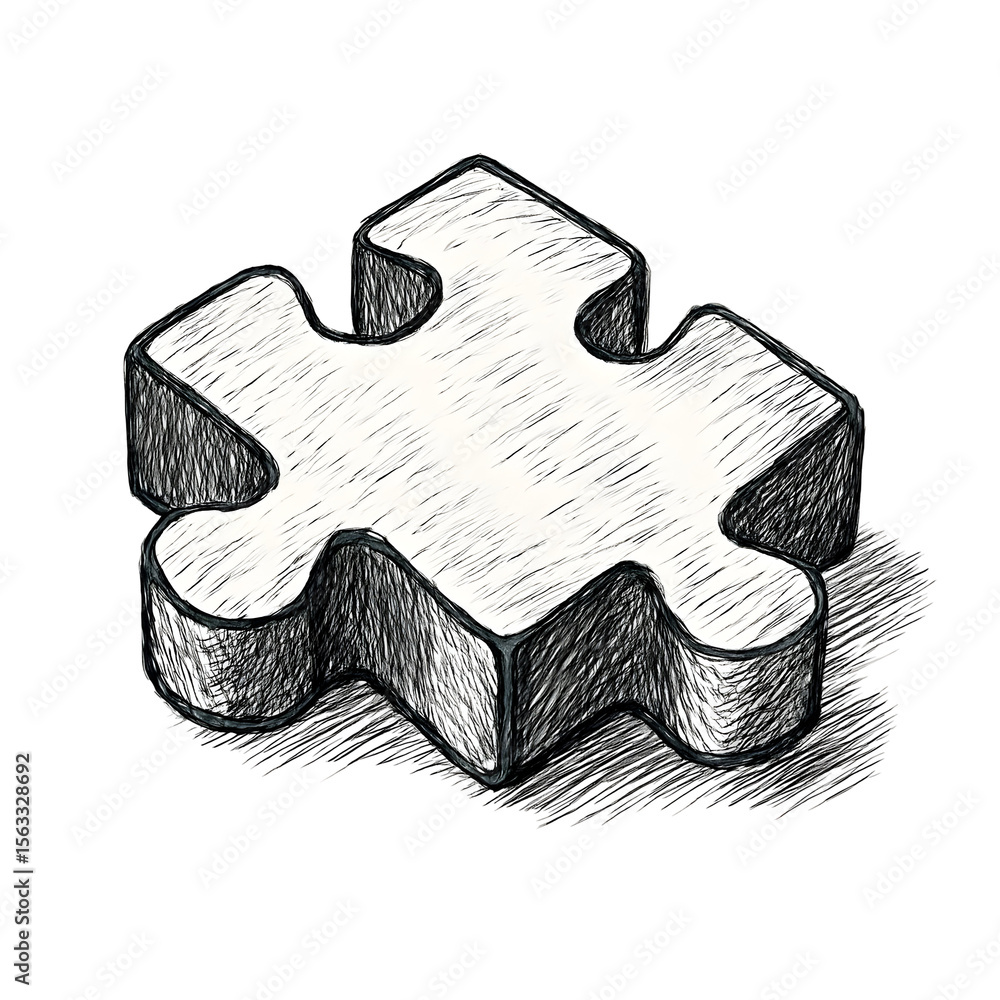 Poster drawn 3d puzzle piece on black background, representing concepts like solution, problem-solving or c