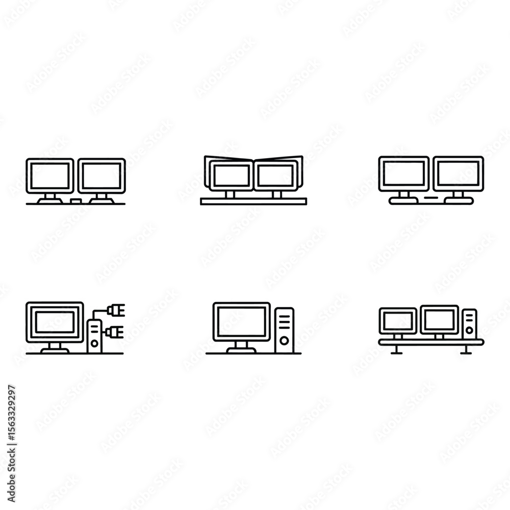 Poster modern minimalist computer monitor icons single dual and triple screen set for web and app design