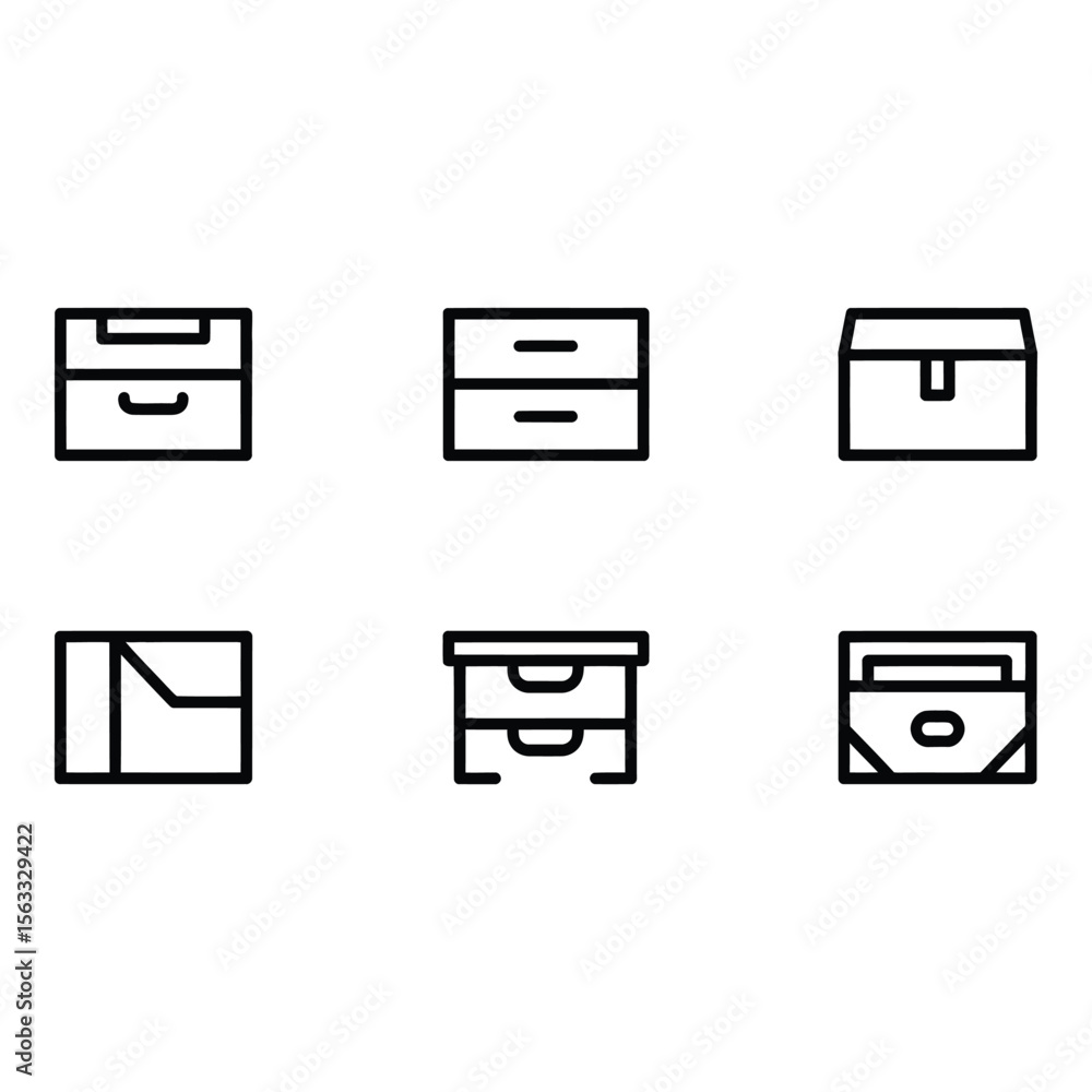 Poster modern minimalist line icons file storage boxes and drawers organization and data management symbols