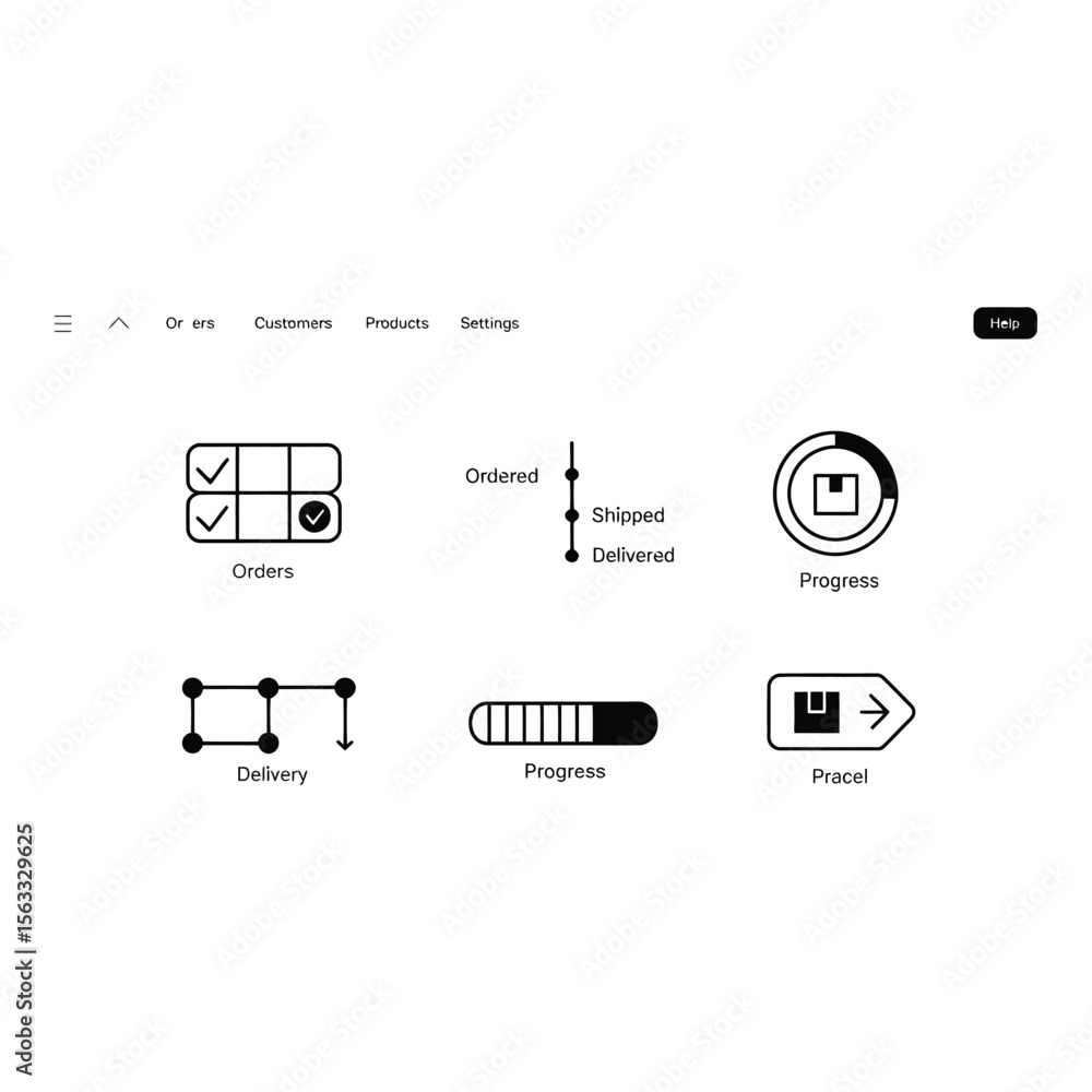 Poster modern minimalist order tracking ui icons progress delivery and parcel status indicators