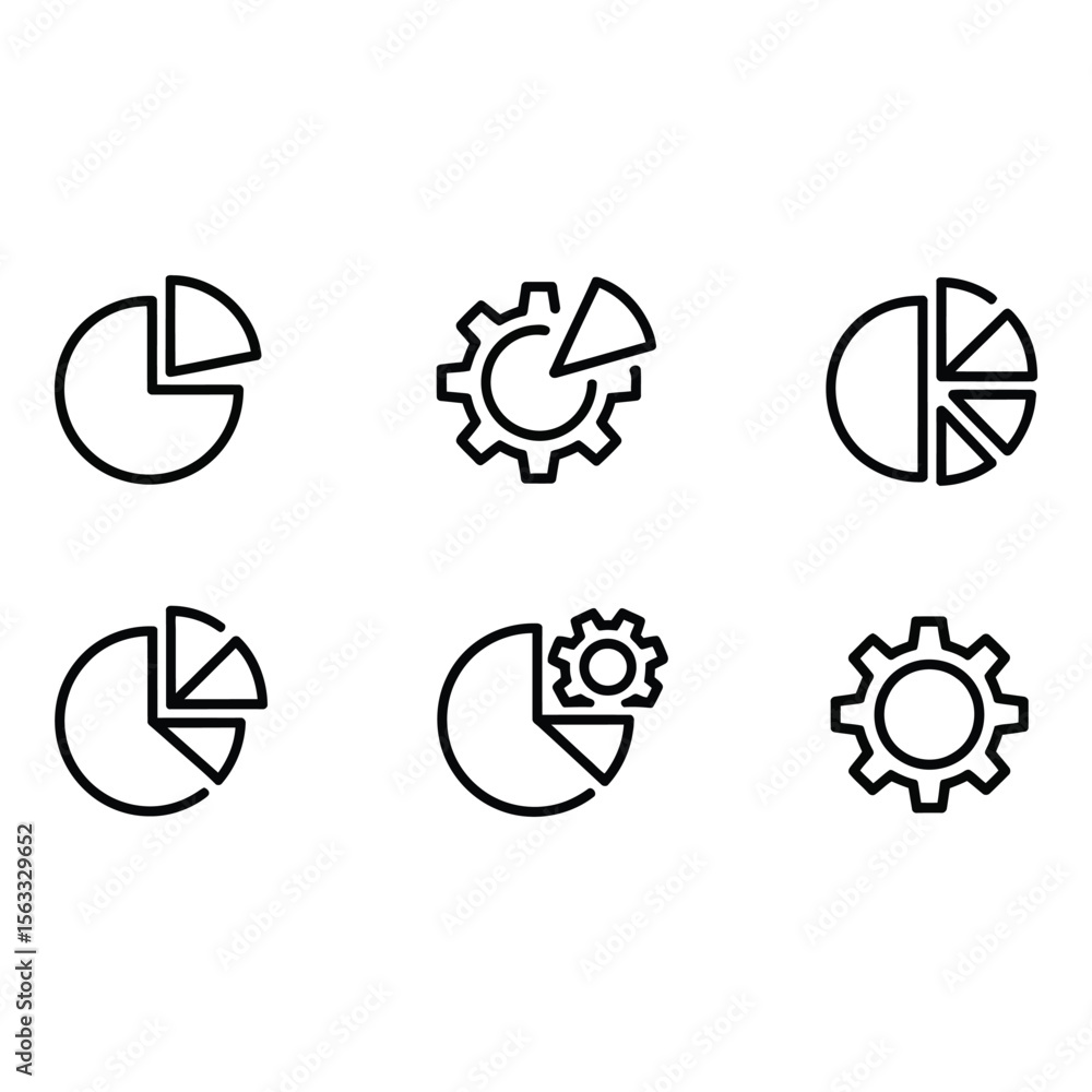 Poster modern pie chart and gear icons business process optimization data analysis strategy workflow manage