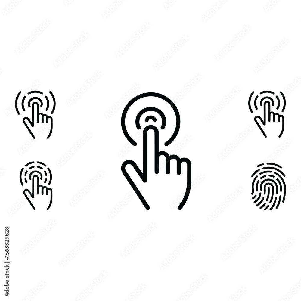 Poster modern touchscreen hand icons click tap fingerprint ui design elements minimalist line art style