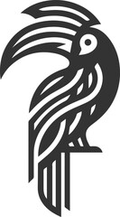 Black vector silhouette of a hornbill bird drawing illustration