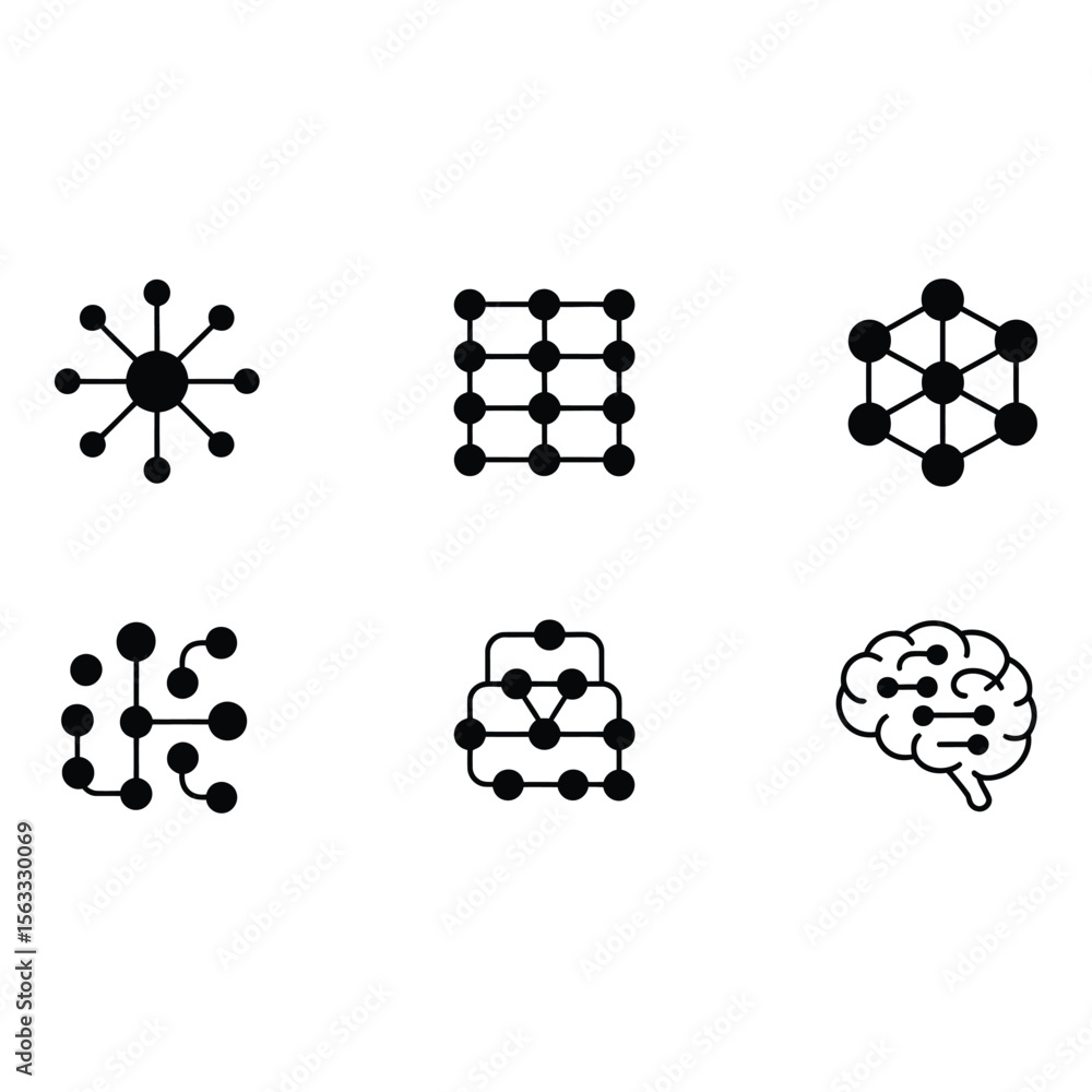 Aufkleber network connections abstract black and white icons set for technology ai and data visualization