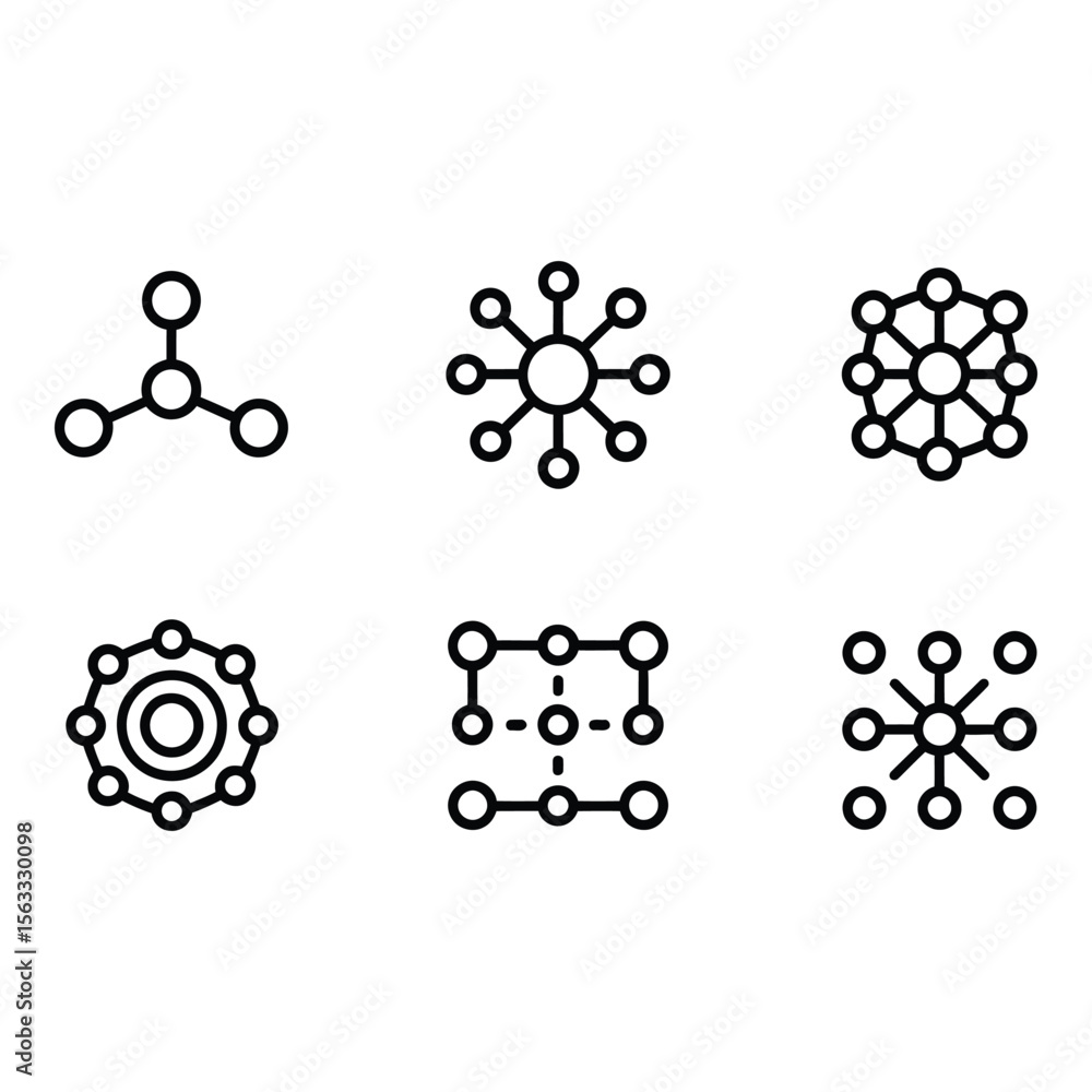 Poster network connection icons modern minimalist line art graphics for web and app design