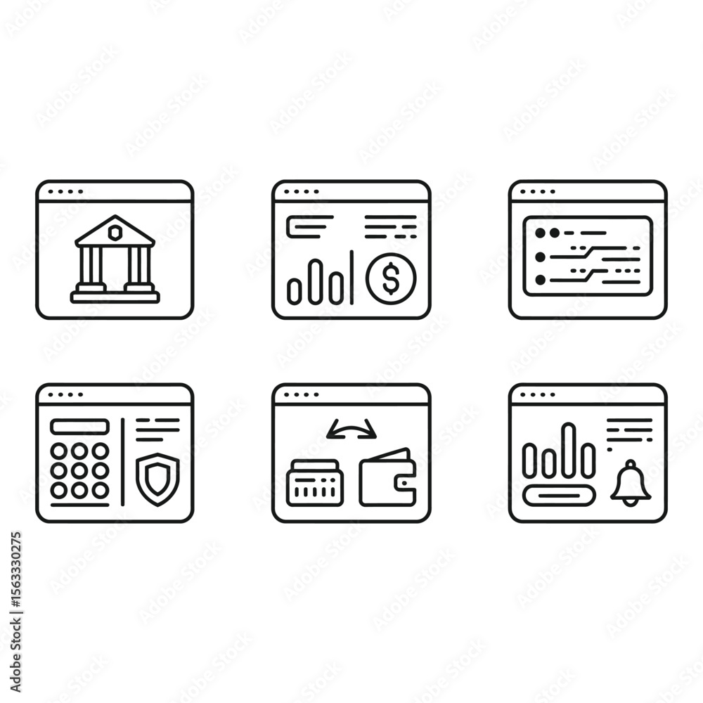 Poster online banking security modern minimalist line icons set for website or app ui design