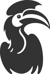 Black vector silhouette of a hornbill bird drawing illustration