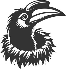 Black vector silhouette of a hornbill bird drawing illustration