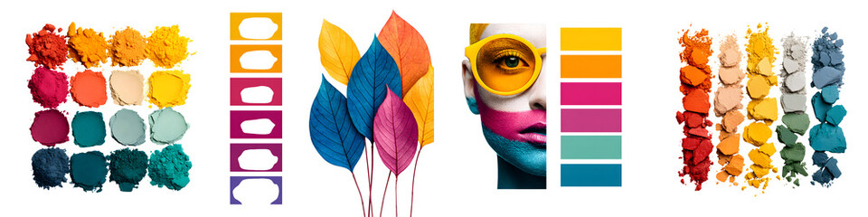 Obraz premium Colorful Palette: Makeup, Leaves and Fashion Collage