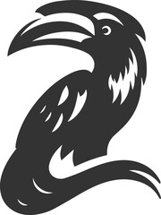 Black vector silhouette of a hornbill bird drawing illustration