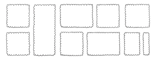 picture rectangle cute line wavy frame, frame doodle line hand drawn, outline border frame, scribble frame cute set