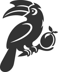Black vector silhouette of a hornbill bird drawing illustration
