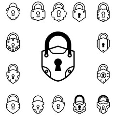 A set of vector designs are an abstract representation of security, strength, and impenetrability